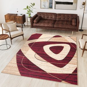 Dywan Dream Geometryczny Kremowy Bordowy Trójkąty