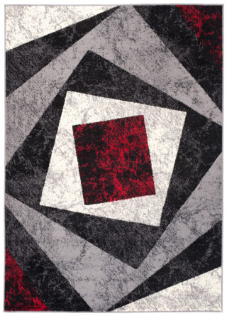 Dywan Dream Geometryczny Szary Czerwony Kwadraty