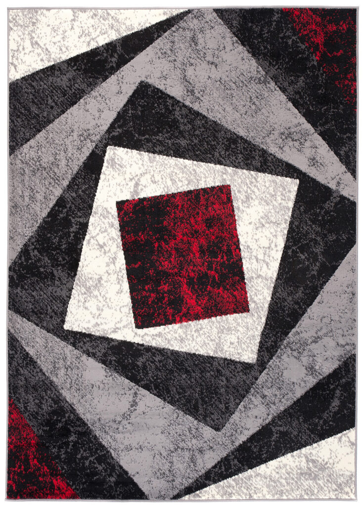 Dywan Dream Geometryczny Szary Czerwony Kwadraty