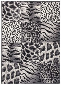 Dywan Dream Szary Czarny Print Zwierzęcy Kwadraty