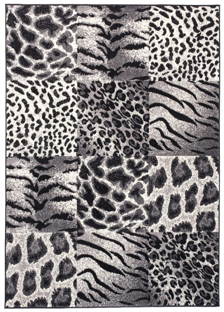 Dywan Dream Szary Czarny Print Zwierzęcy Kwadraty