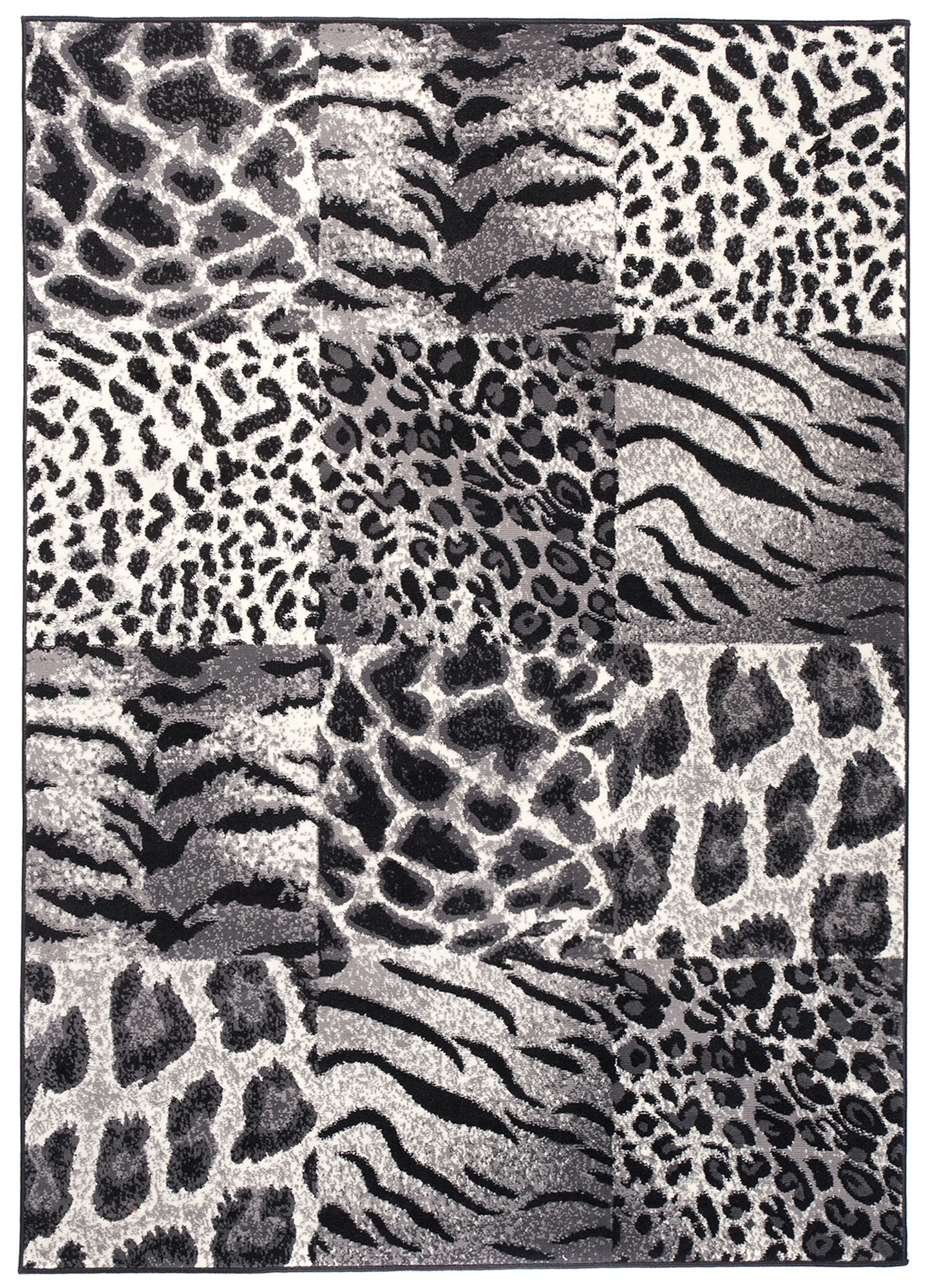 Dywan Dream Szary Czarny Print Zwierzęcy Kwadraty