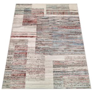 Dywan Retro Szary Rudy Niebieski Paski Nowoczesny