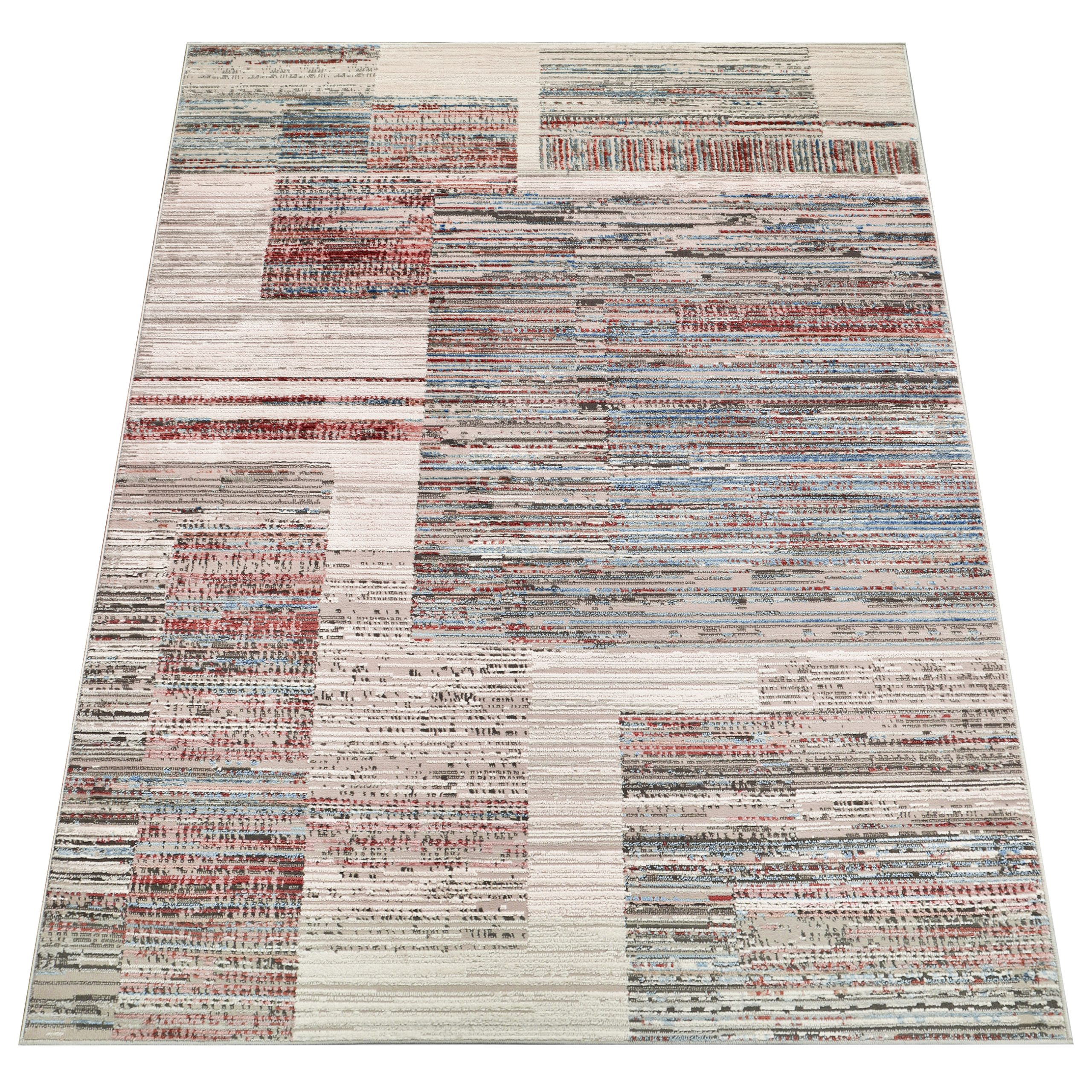 Dywan Retro Szary Rudy Niebieski Paski Nowoczesny