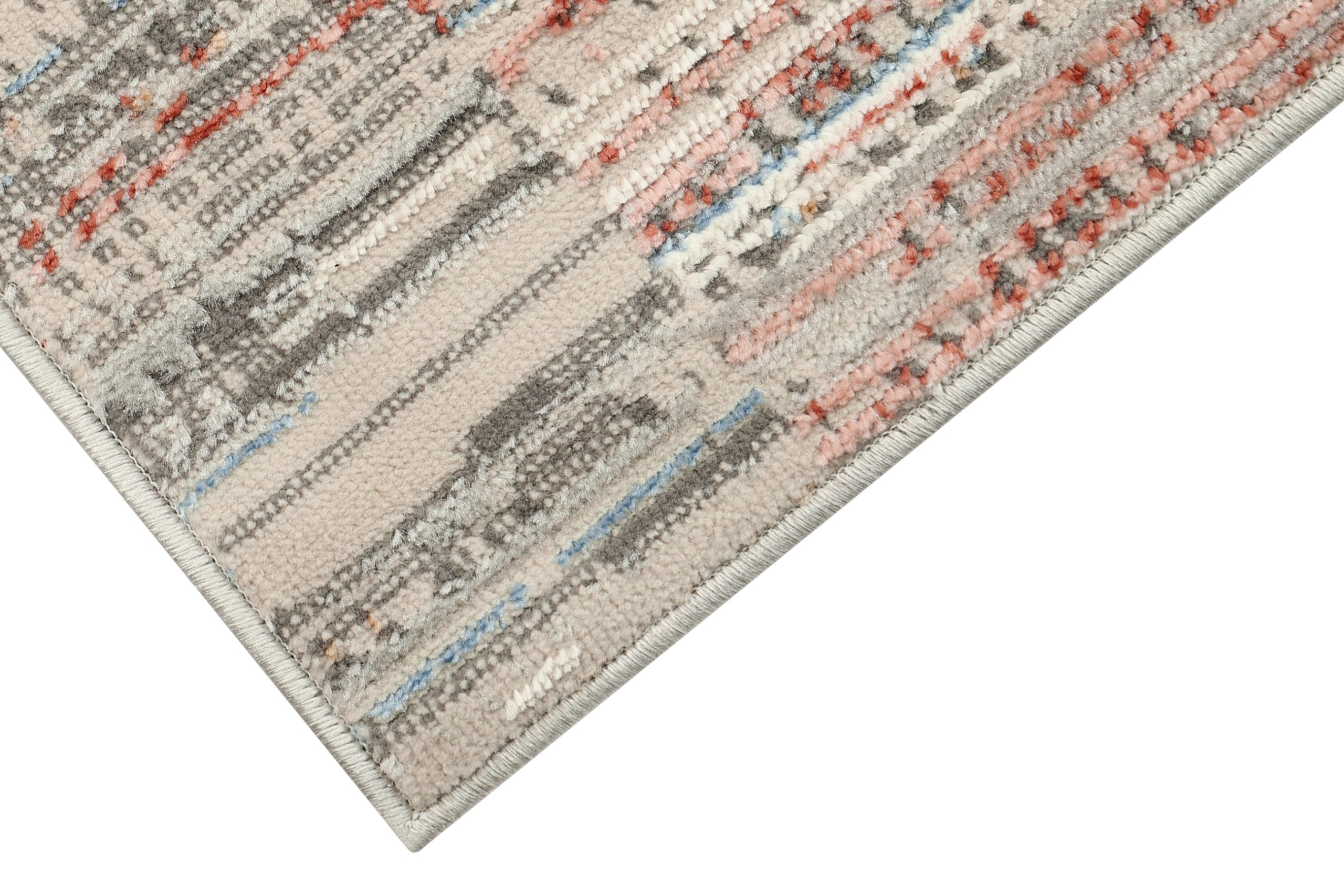 Dywan Retro Szary Rudy Niebieski Paski Nowoczesny