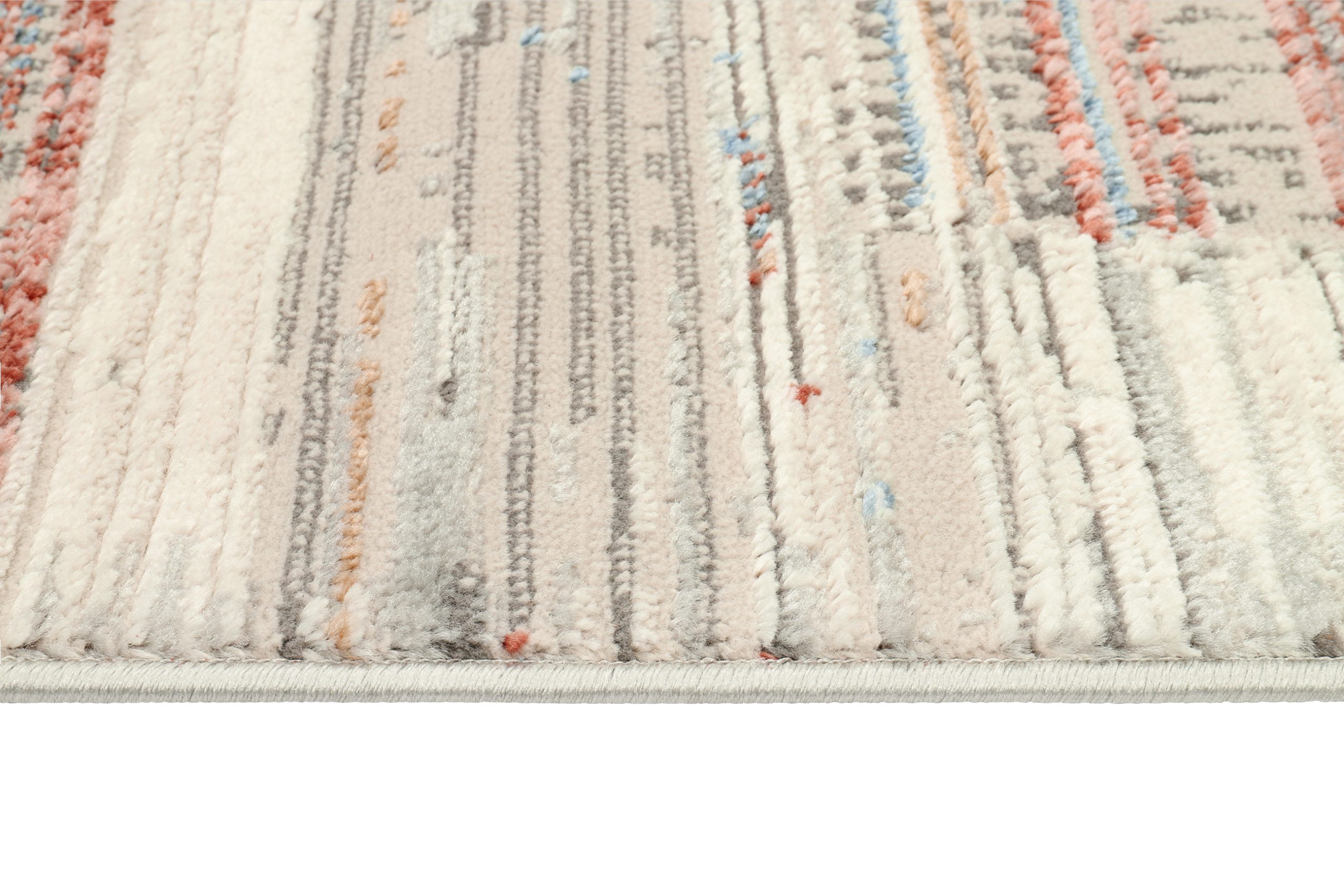 Dywan Retro Szary Rudy Niebieski Paski Nowoczesny