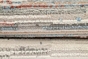 Dywan Retro Szary Rudy Niebieski Paski Nowoczesny