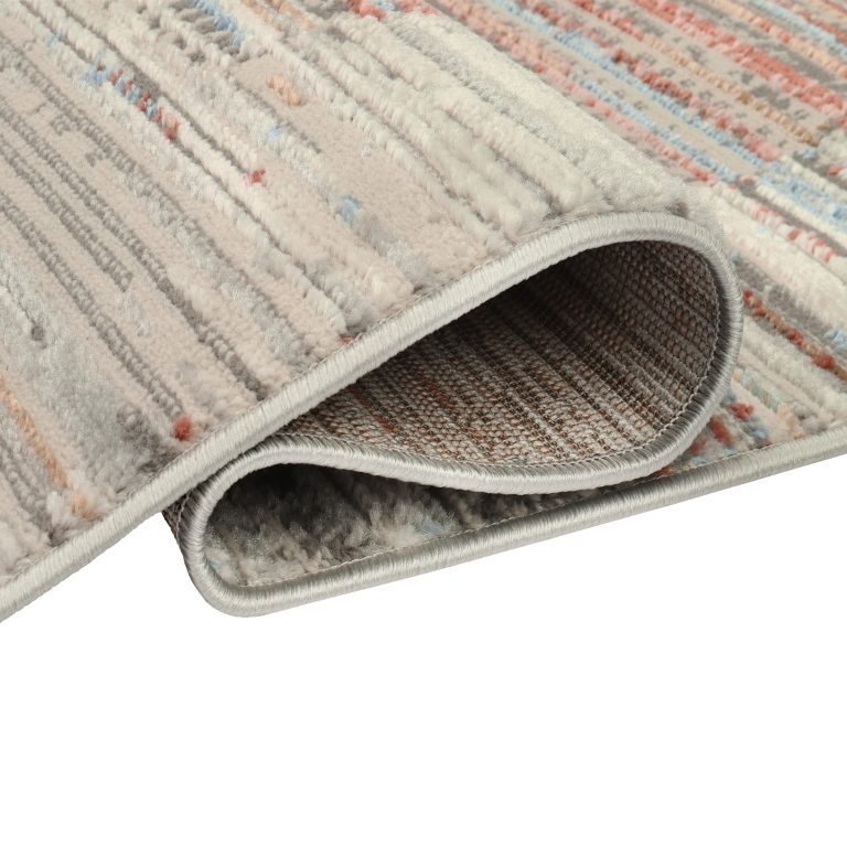 Dywan Retro Szary Rudy Niebieski Paski Nowoczesny