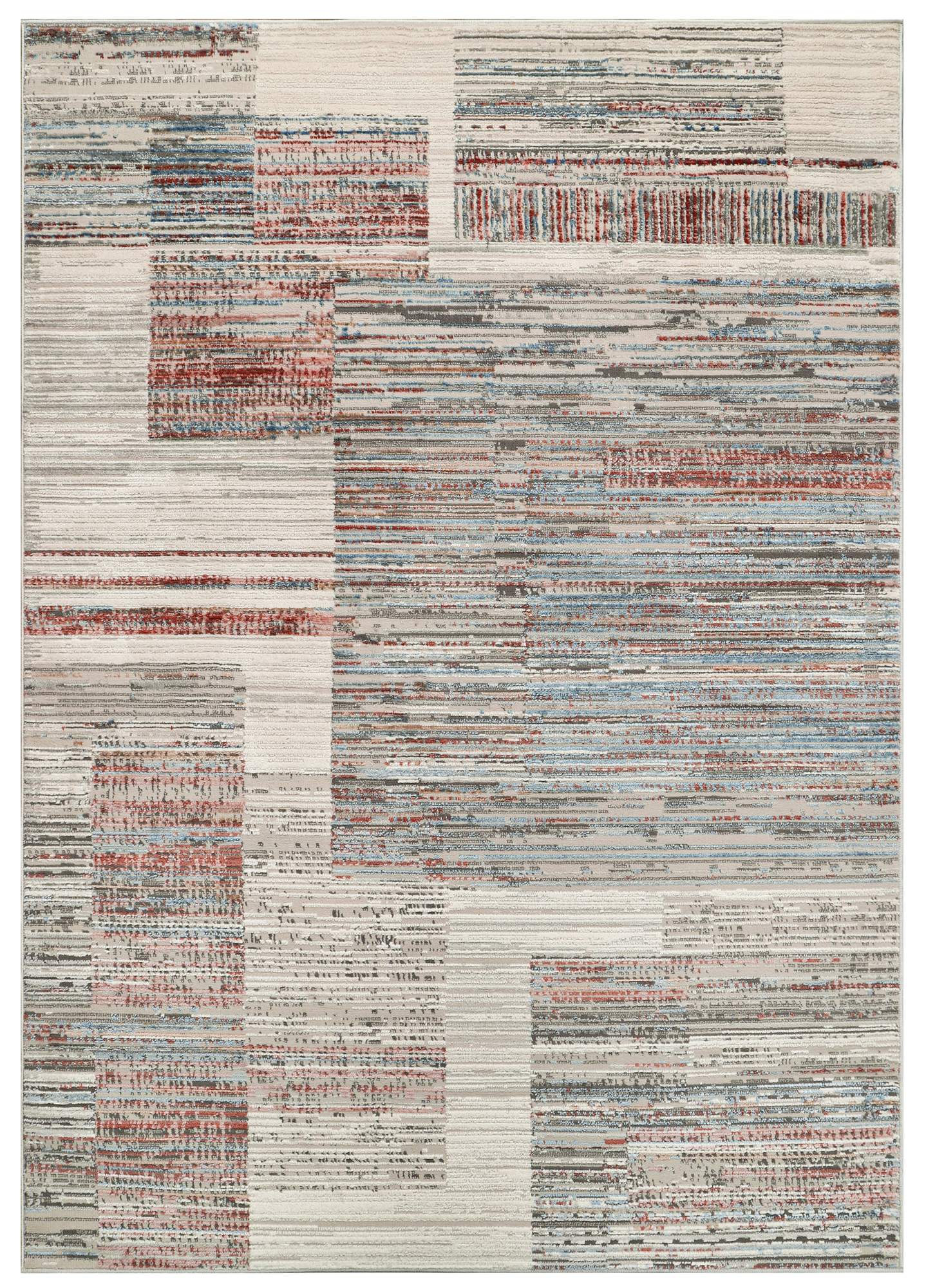 Dywan Retro Szary Rudy Niebieski Paski Nowoczesny