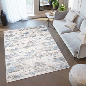 Dywan Valley Szary Niebieski Geometryczny Przetarcia