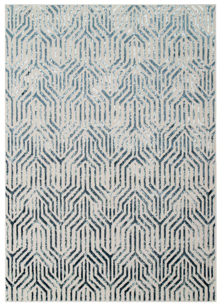 Dywan Crystal Niebieski Biały Linie Efekt 3D