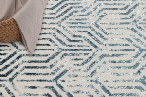 Dywan Crystal Niebieski Biały Linie Efekt 3D