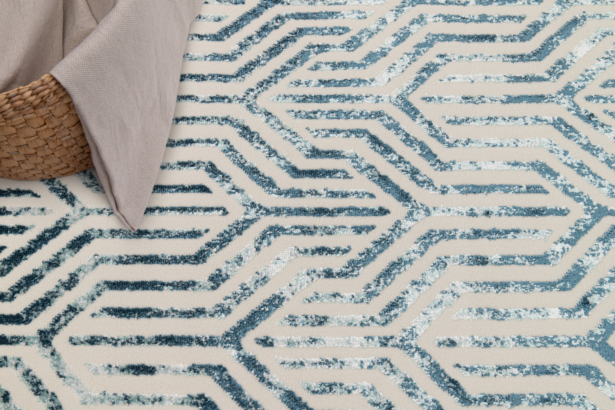 Dywan Crystal Niebieski Biały Linie Efekt 3D