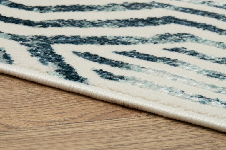 Dywan Crystal Niebieski Biały Linie Efekt 3D