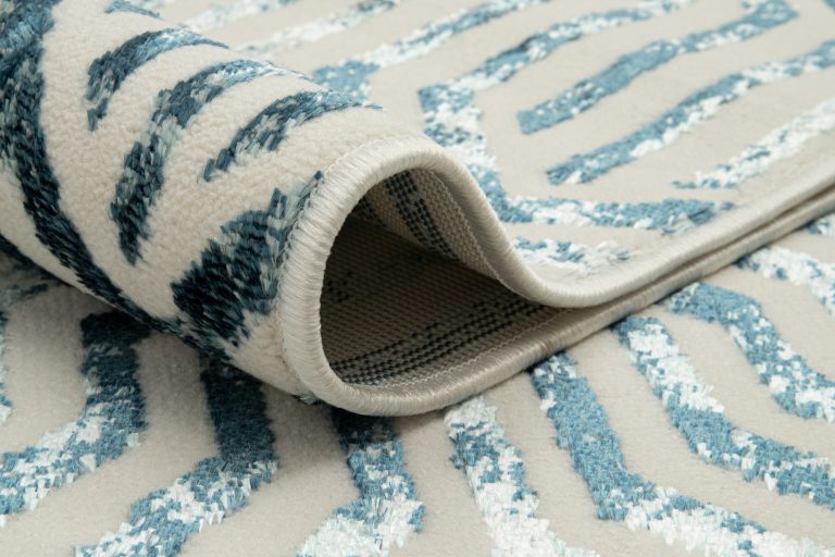 Dywan Crystal Niebieski Biały Linie Efekt 3D