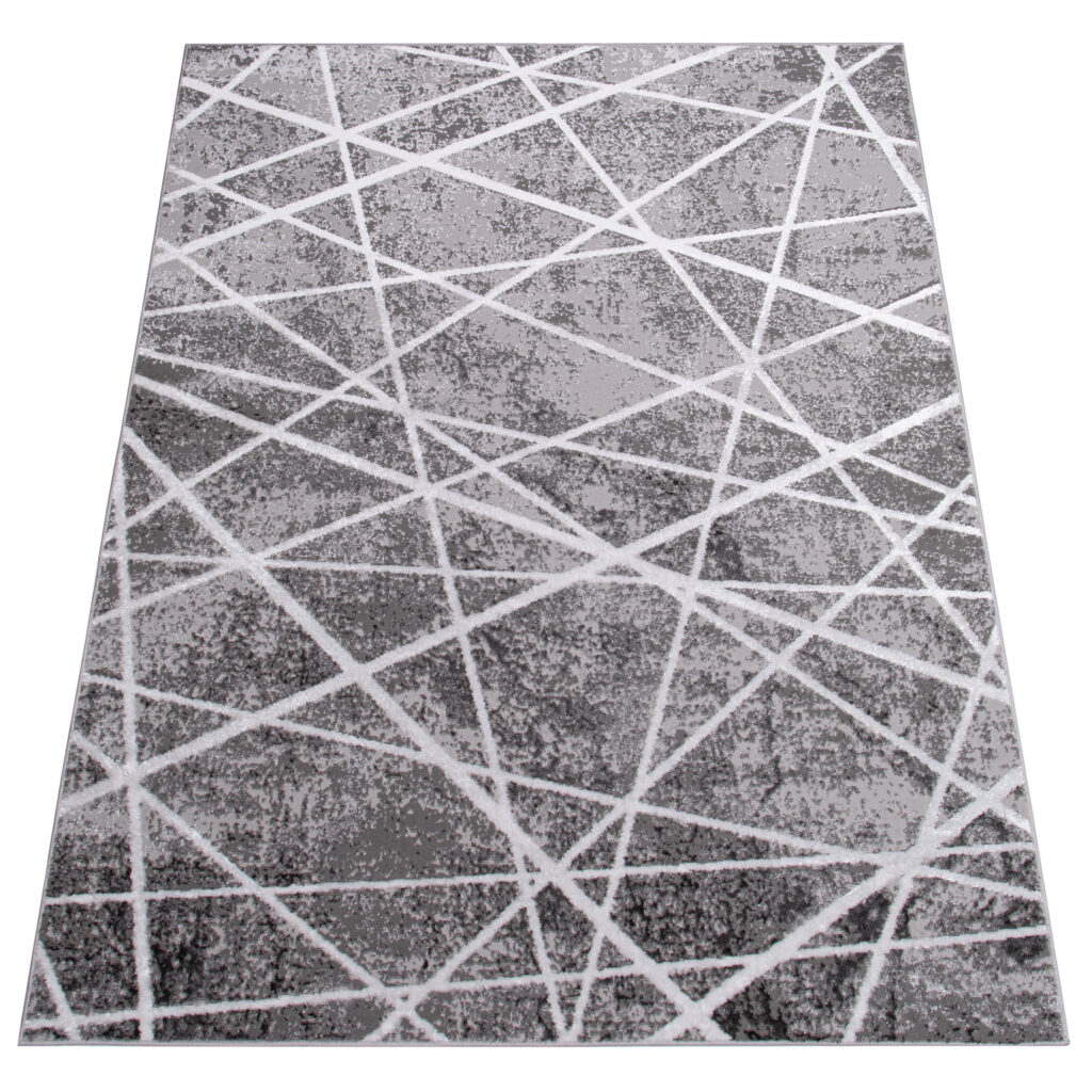 Dywan Crystal Szary Biały Geometryczny Linie Efekt 3D