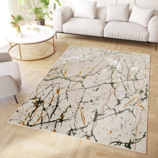 Dywan Crystal Zielony Kremowy Abstrakcyjny Marmur Efekt 3D