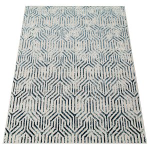 Dywan Crystal Niebieski Biały Linie Efekt 3D