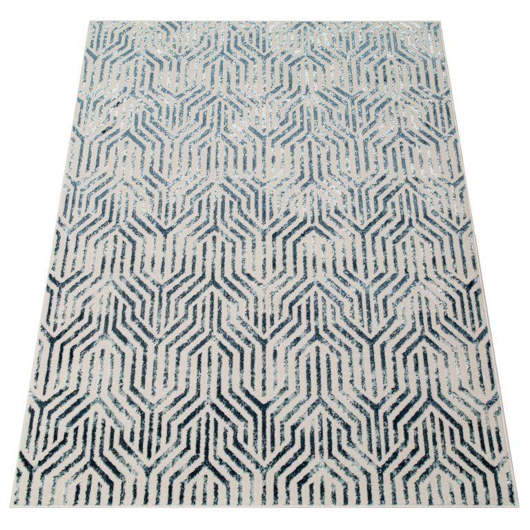 Dywan Crystal Niebieski Biały Linie Efekt 3D