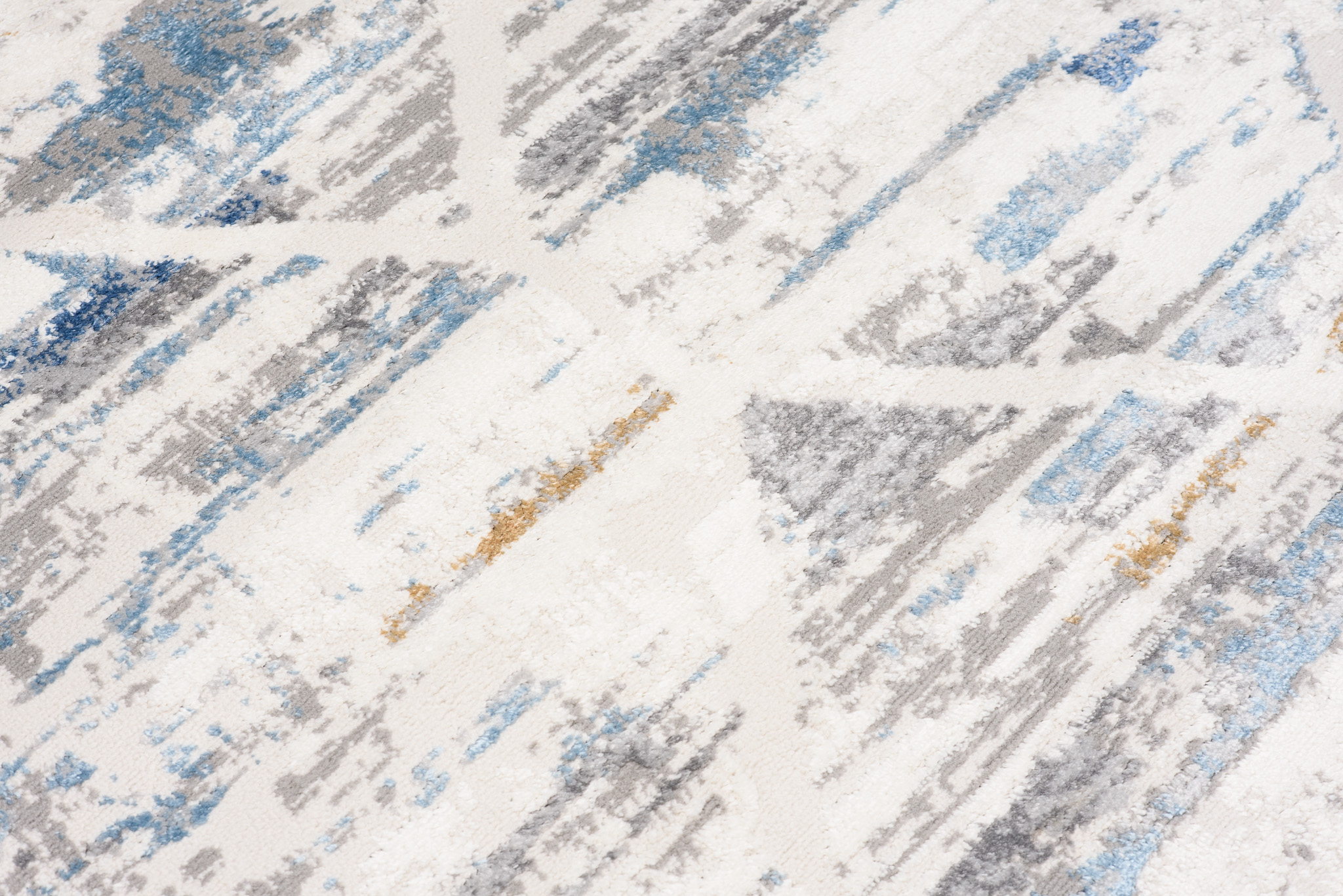 Dywan Valley Szary Niebieski Geometryczny Przetarcia