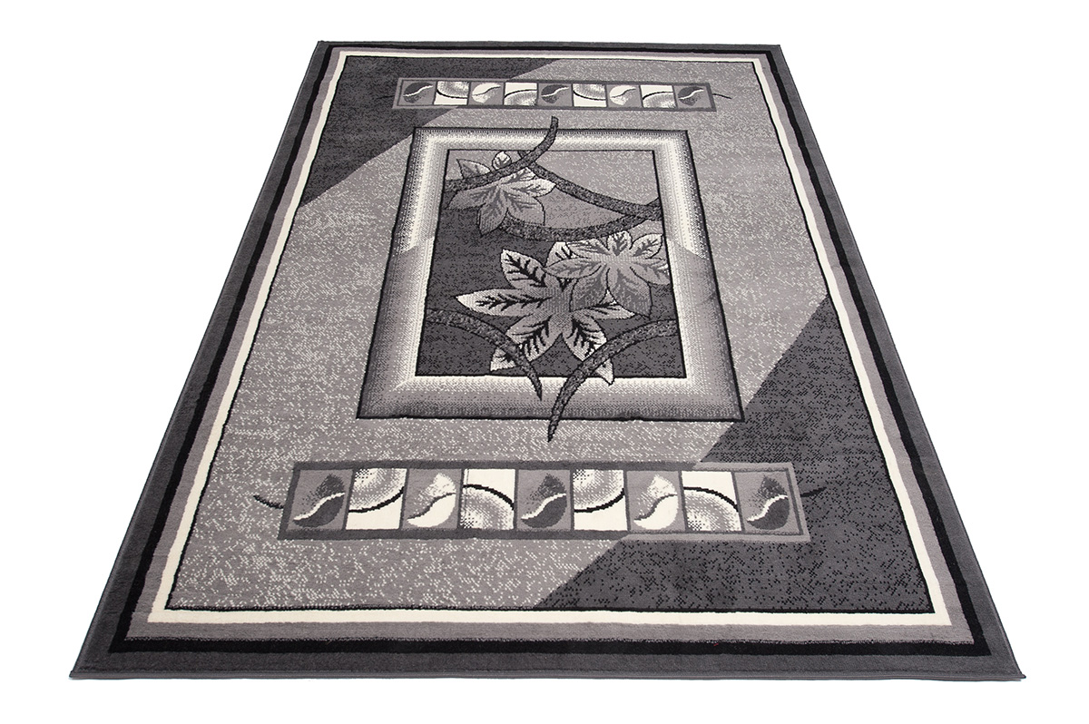 Dywan Dream Szary Geometryczny Kwiaty Ramka