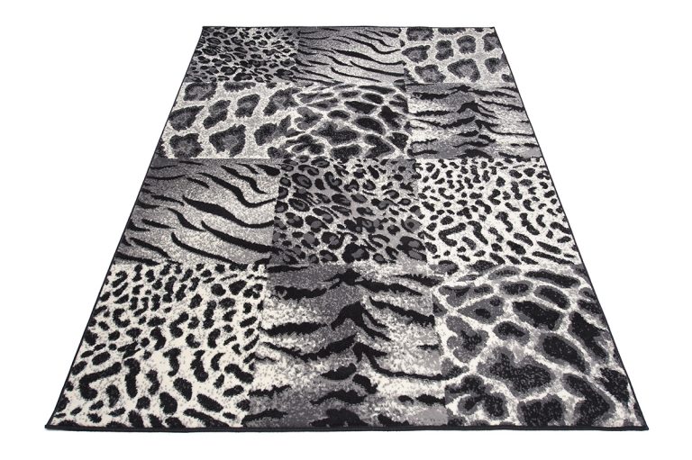 Dywan Dream Szary Czarny Print Zwierzęcy Kwadraty