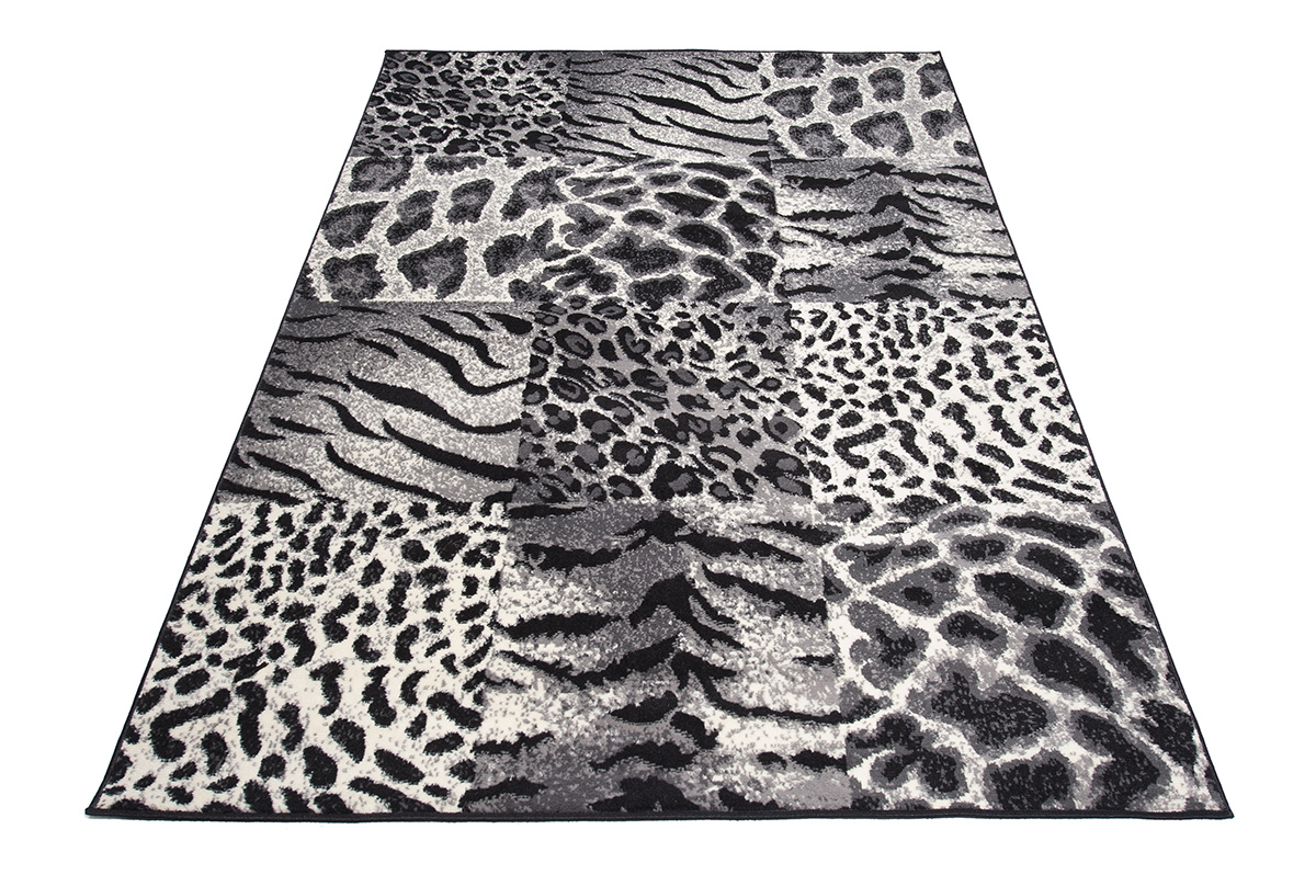 Dywan Dream Szary Czarny Print Zwierzęcy Kwadraty