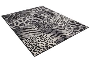 Dywan Dream Szary Czarny Print Zwierzęcy Kwadraty