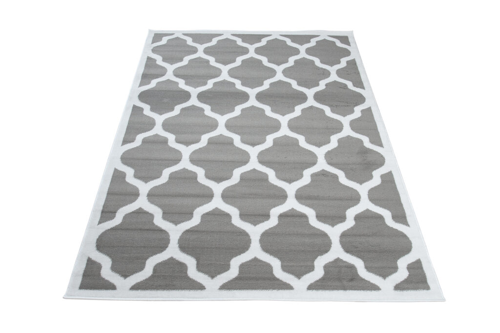 Dywan Luxury Szary Biały Geometryczny Trellis Ramka