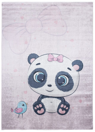 Dywan Emma Dziecięcy Blady Fioletowy Panda Antypoślizgowy