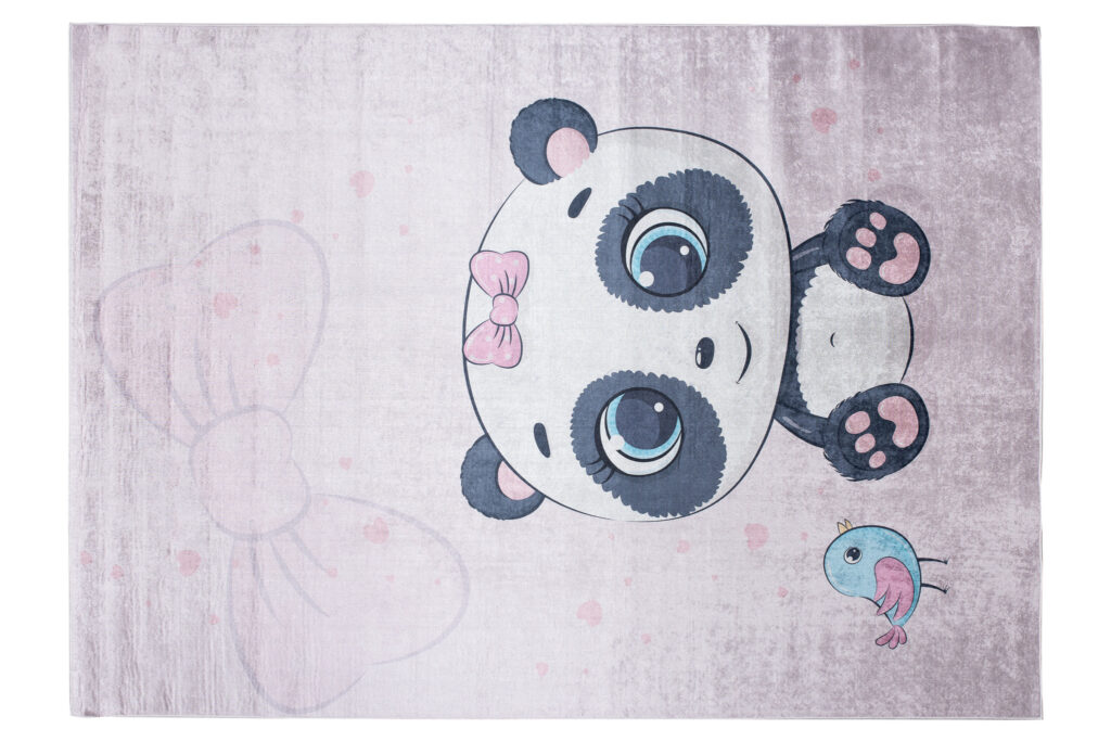 Dywan Emma Dziecięcy Blady Fioletowy Panda Antypoślizgowy
