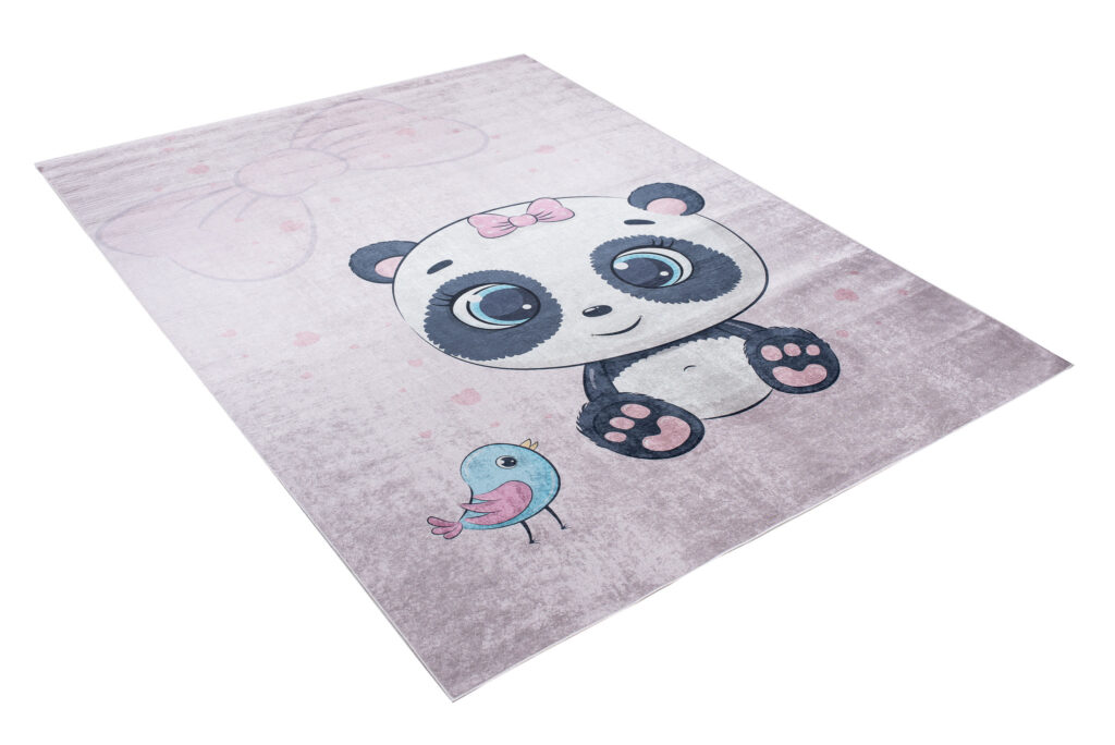Dywan Emma Dziecięcy Blady Fioletowy Panda Antypoślizgowy