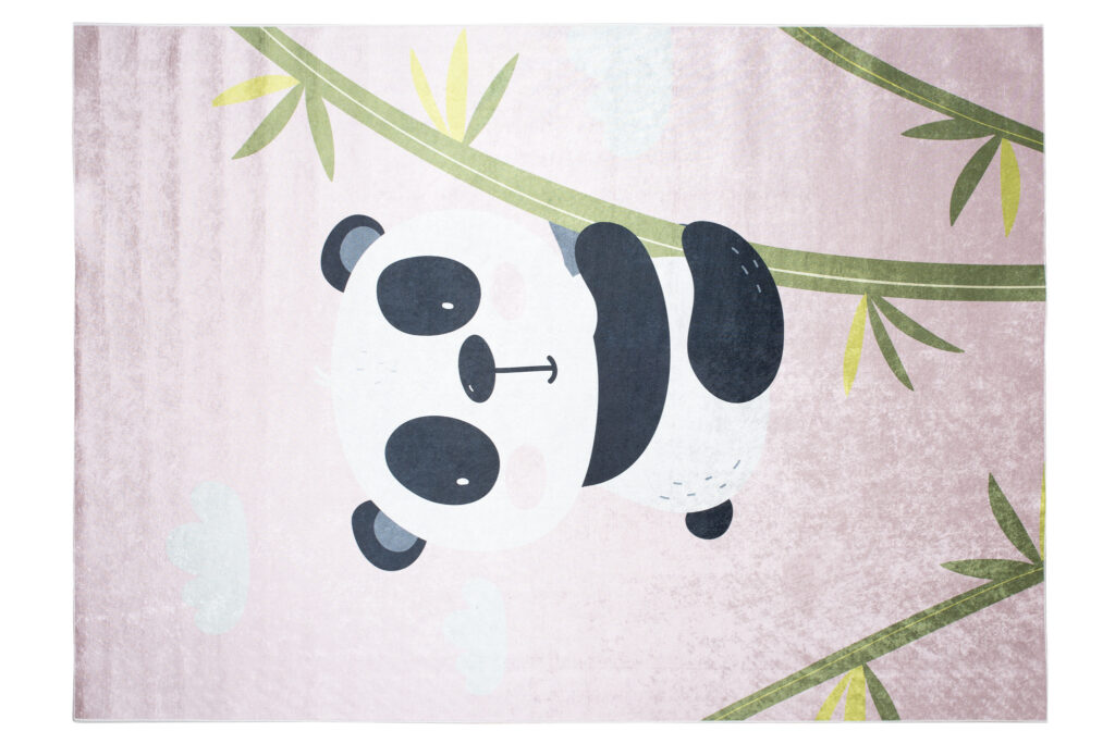 Dywan Emma Antypoślizgowy Do Prania Różowy Panda Bambus