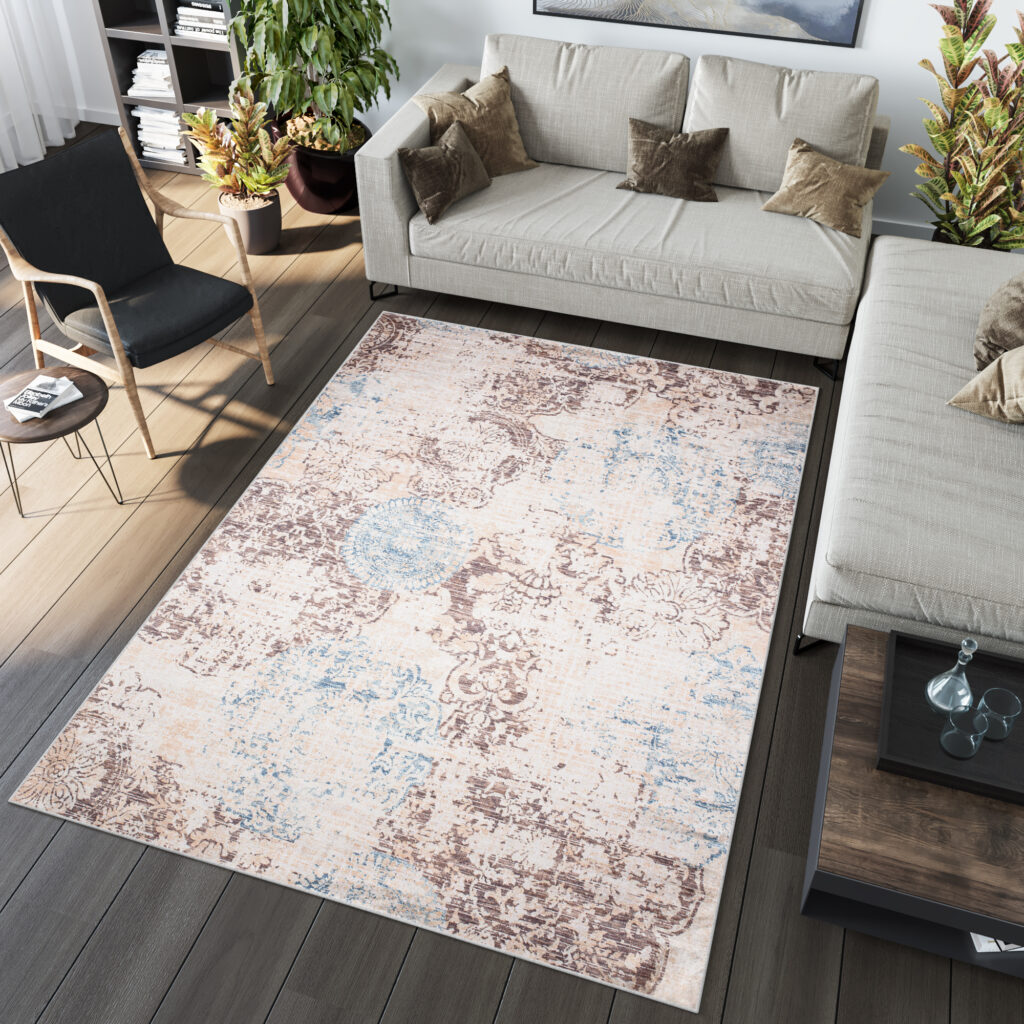 Dywan Toscana Vintage Niebiesko Beżowy Antypoślizgowy