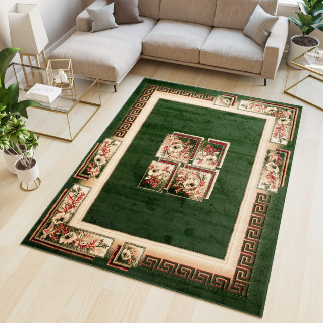 Dywan Atlas Zielony Jasna Orientalna Ramka