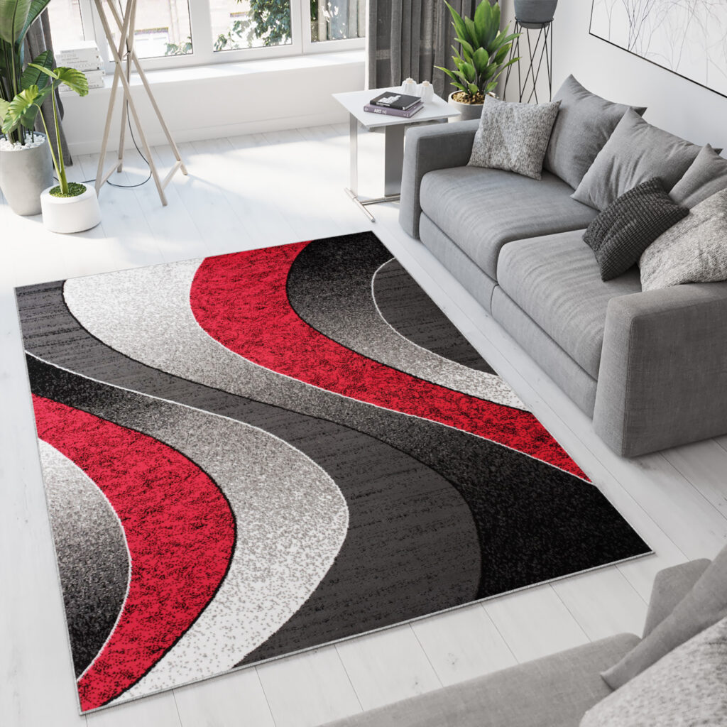 Dywan Luxury Szary Czerwony Geometryczny Fale