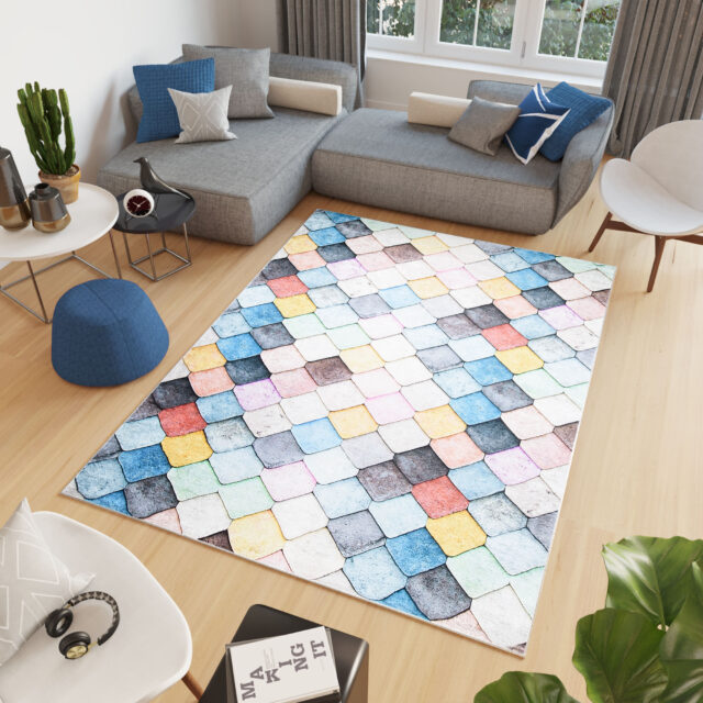 Dywan Toscana Geometryczny Pastelowe Kwadraty