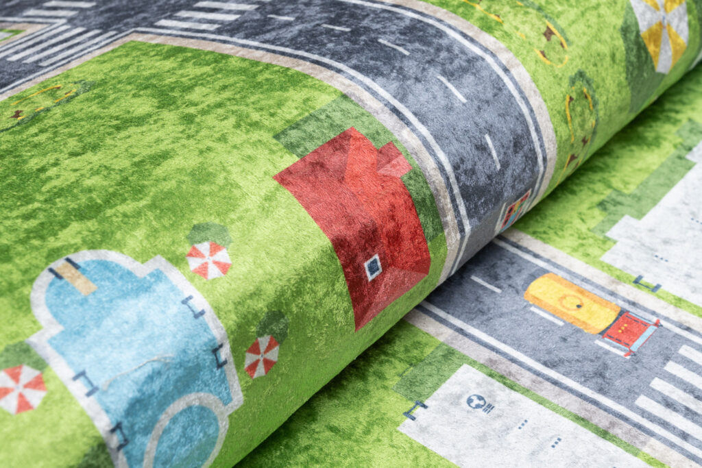 Dywan Emma Dziecięcy Zielony Szary Miasto Antypoślizgowy