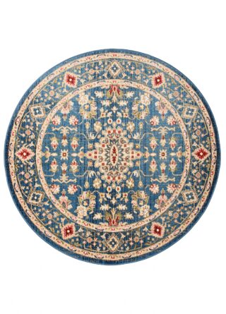 Dywan Rivoli Okrągły Niebieski Kremowy Ornamenty