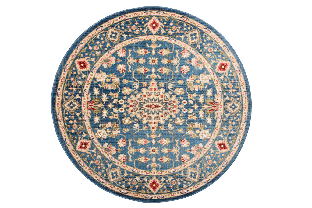 Dywan Rivoli Okrągły Niebieski Kremowy Ornamenty