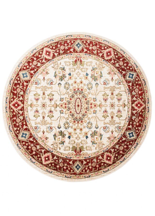Dywan Rivoli Okrągły Kremowy Czerwony Ornamenty