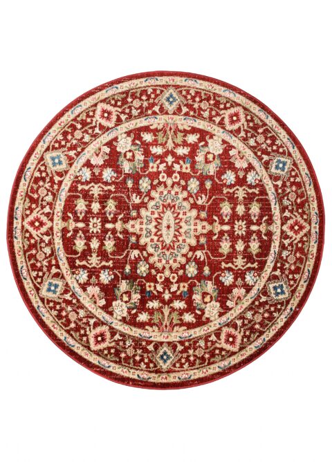 Dywan Rivoli Okrągły Czerwony Kremowy Ornamenty