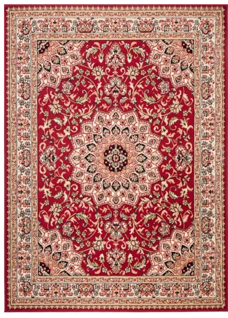 Dywan Atlas Czerwono Beżowy Ornament