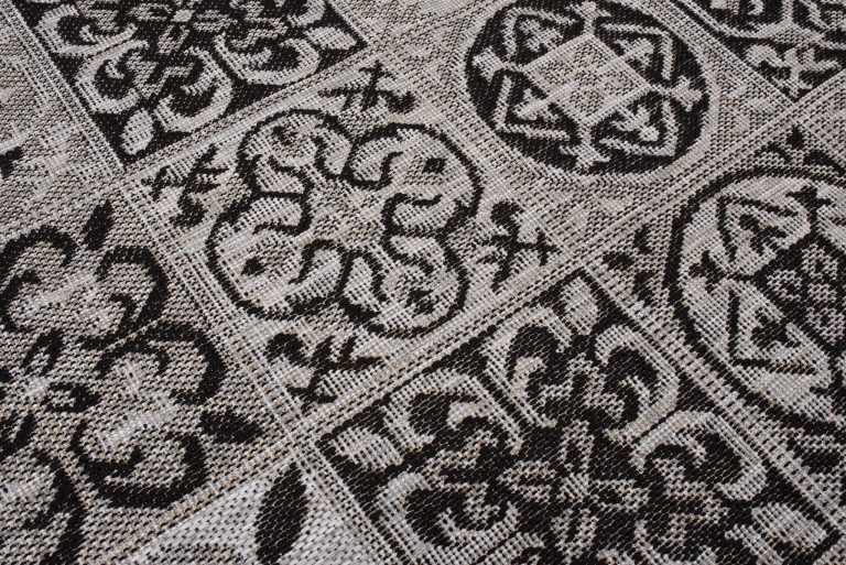 Dywan Melissa Okrągły Szary Czarny Mozaika Indoor Outdoor