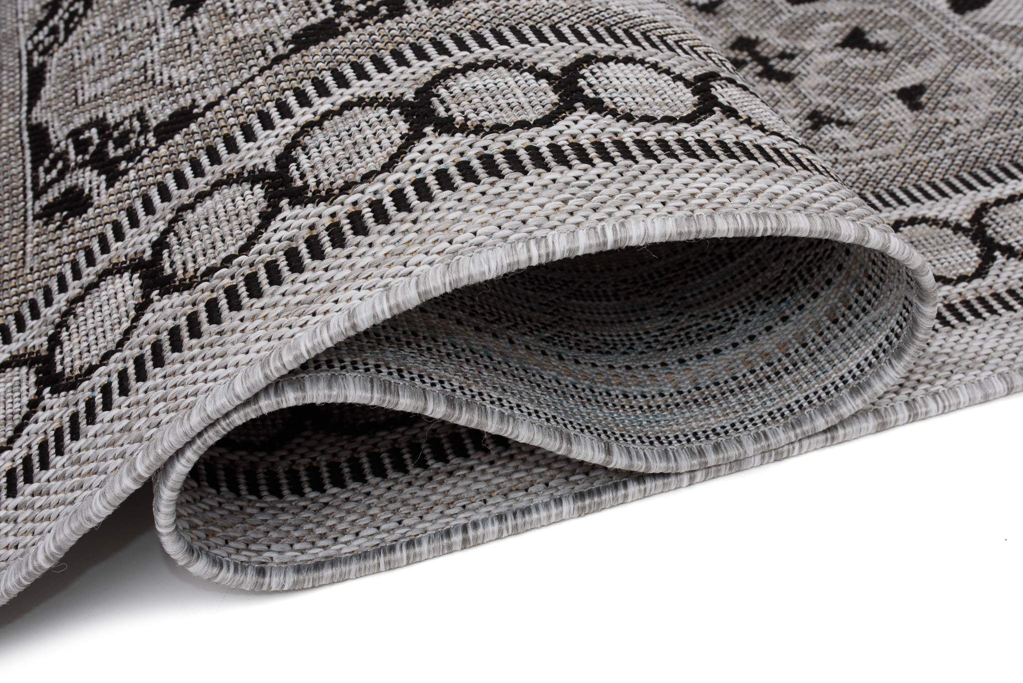 Dywan Melissa Okrągły Szary Czarny Mozaika Indoor Outdoor