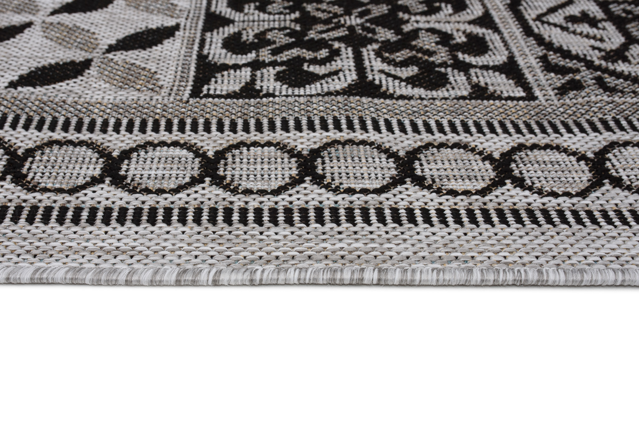 Dywan Melissa Okrągły Szary Czarny Mozaika Indoor Outdoor