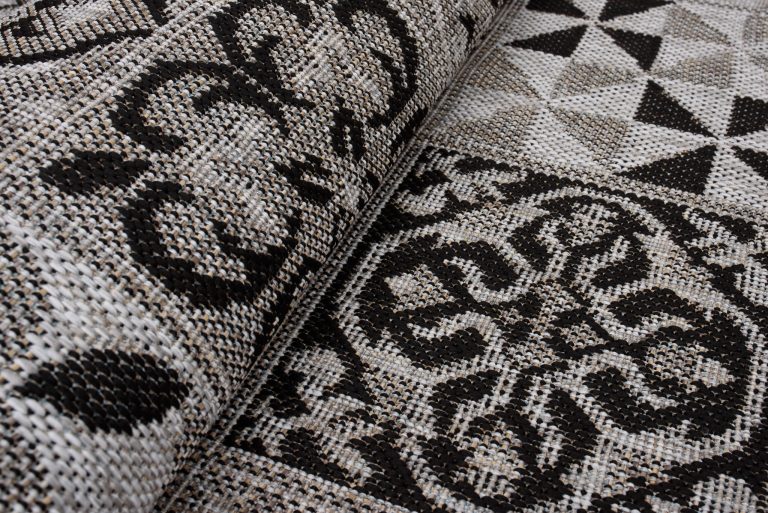 Dywan Melissa Okrągły Szary Czarny Mozaika Indoor Outdoor