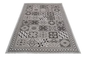 Dywan Melissa Okrągły Szary Czarny Mozaika Indoor Outdoor