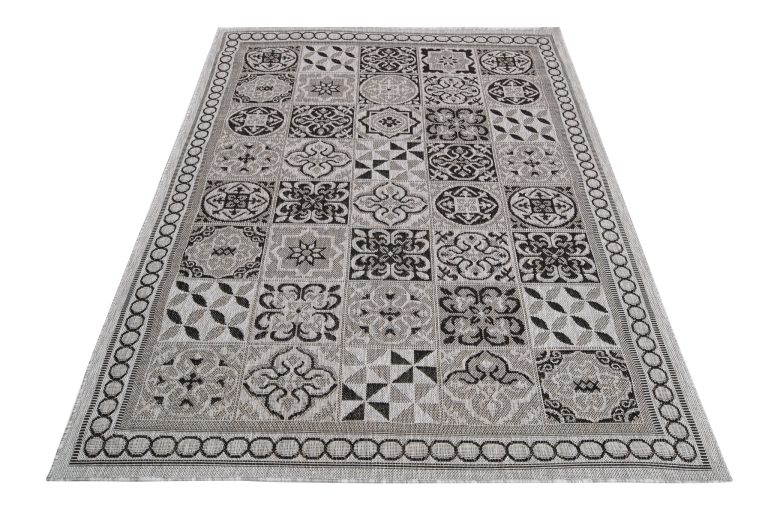 Dywan Melissa Okrągły Szary Czarny Mozaika Indoor Outdoor