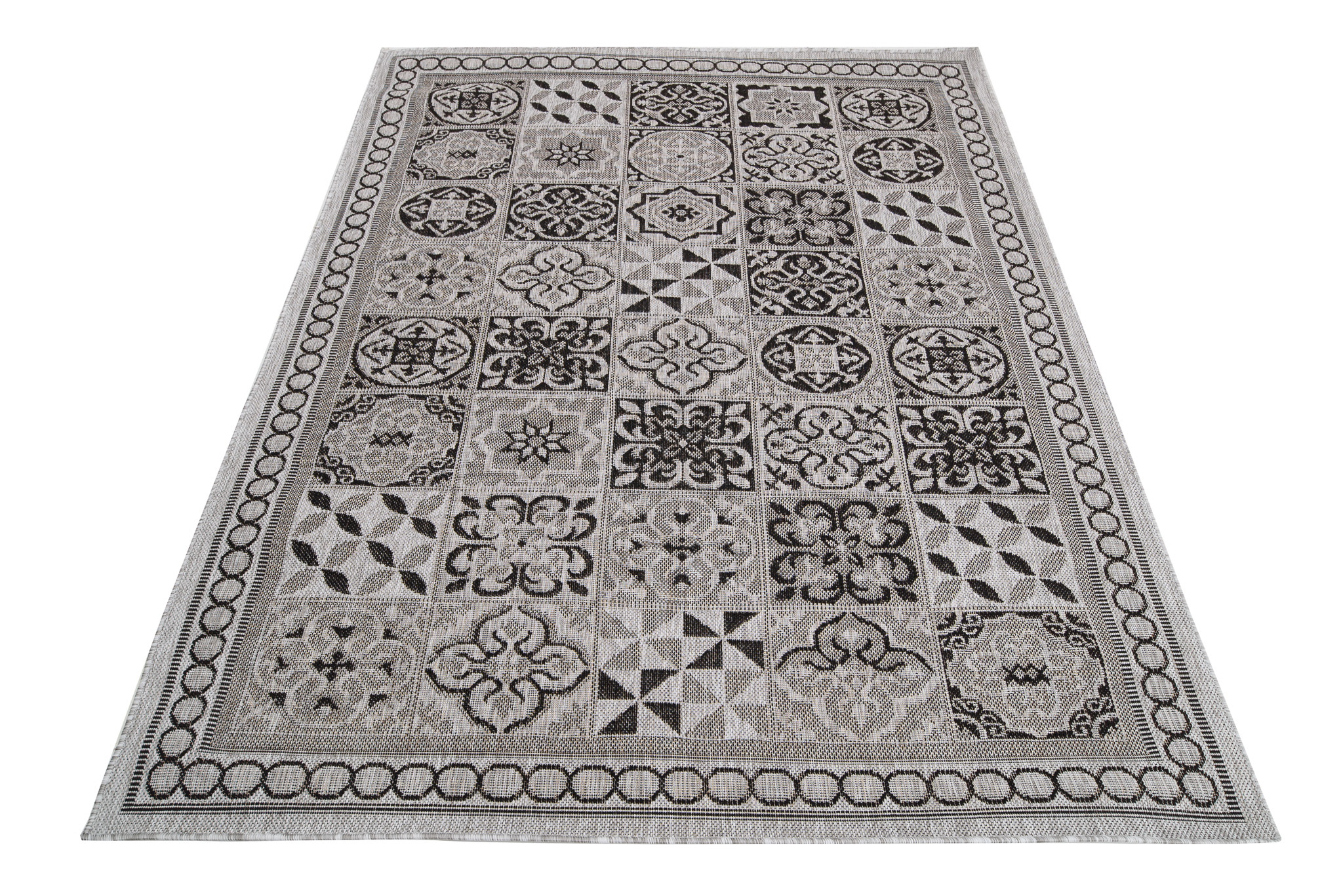 Dywan Melissa Okrągły Szary Czarny Mozaika Indoor Outdoor